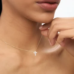14K Gold Medium Diamond Cross Necklace