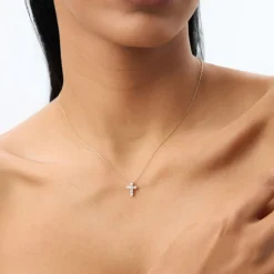 14K Gold Medium Diamond Cross Necklace