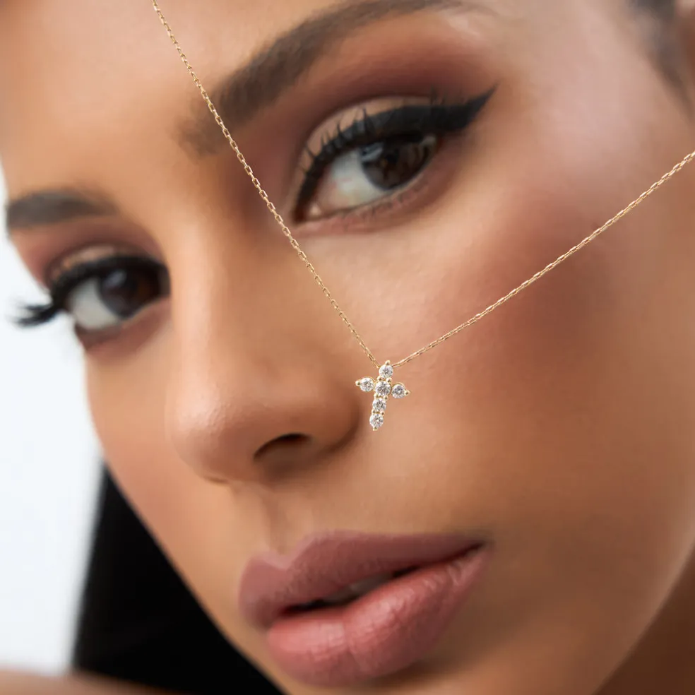 14K Gold Medium Diamond Cross Necklace