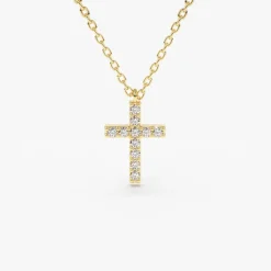 14K Gold Micro Pave Diamond Cross Necklace