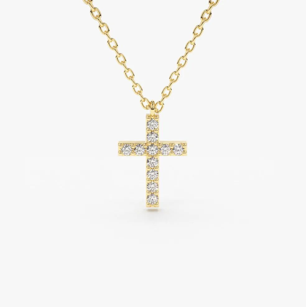 14K Gold Micro Pave Diamond Cross Necklace
