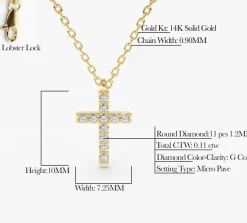 14K Gold Micro Pave Diamond Cross Necklace