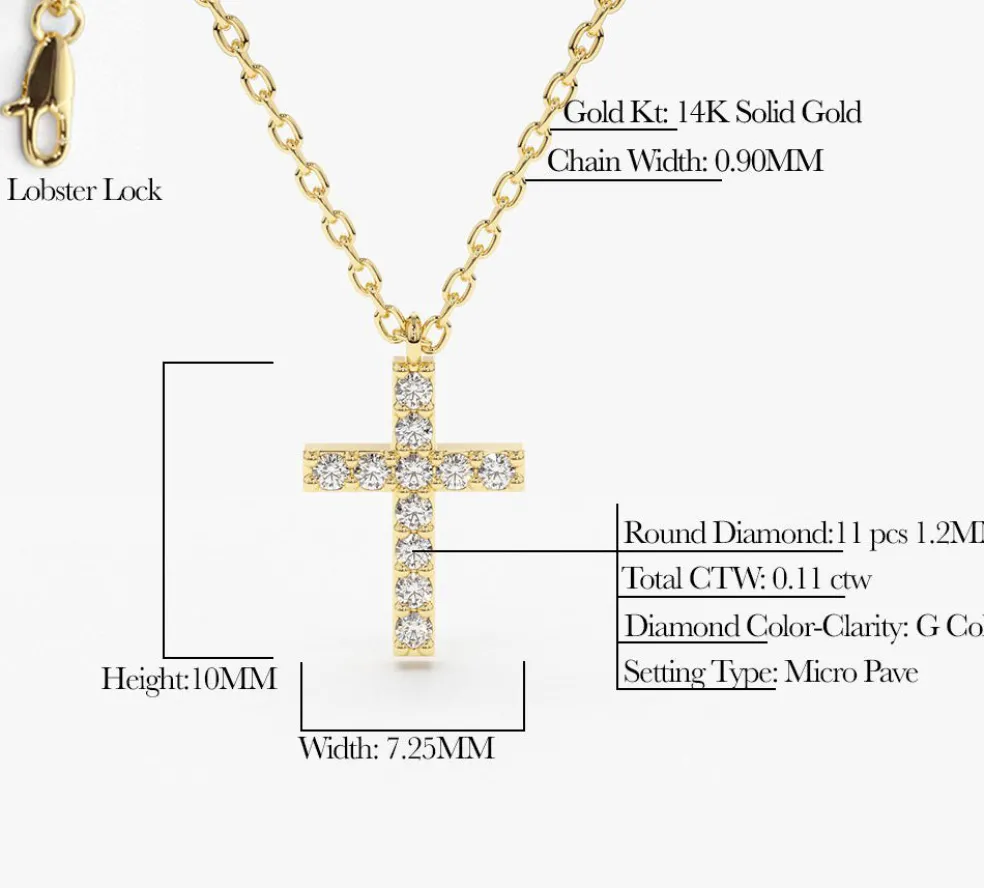 14K Gold Micro Pave Diamond Cross Necklace