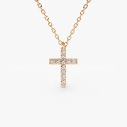 14K Gold Micro Pave Diamond Cross Necklace