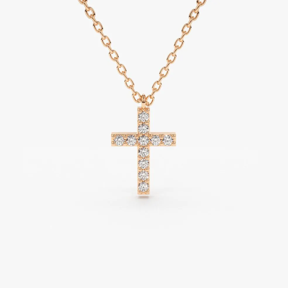 14K Gold Micro Pave Diamond Cross Necklace