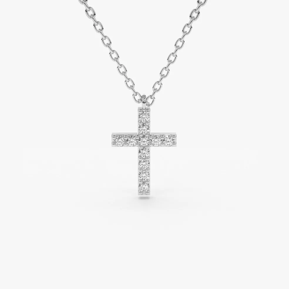 14K Gold Micro Pave Diamond Cross Necklace