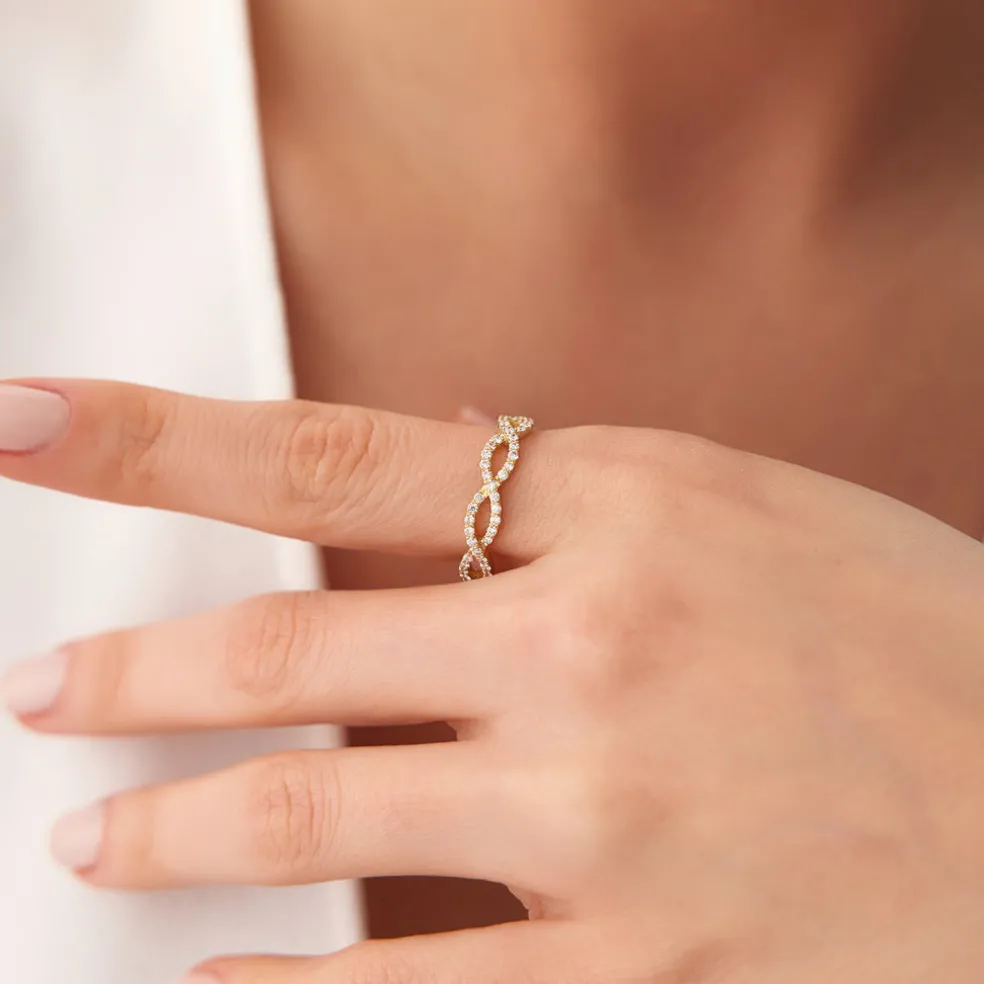 14K Gold Micro Pave Set Diamond Infinity Ring