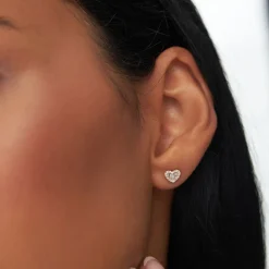 14K Gold Mini Baguette Diamond Heart Studs