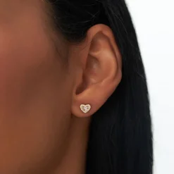 14K Gold Mini Baguette Diamond Heart Studs