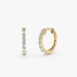 14K Gold Mini Baguette Huggie Earrings
