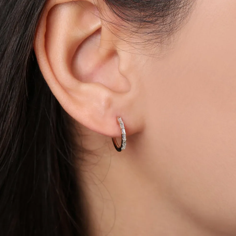 14K Gold Mini Baguette Huggie Earrings