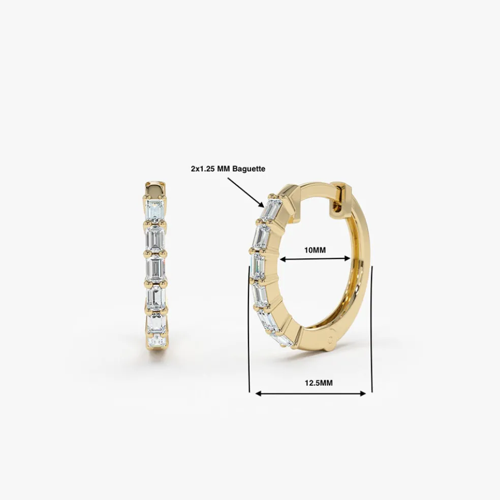 14K Gold Mini Baguette Huggie Earrings