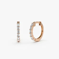 14K Gold Mini Baguette Huggie Earrings