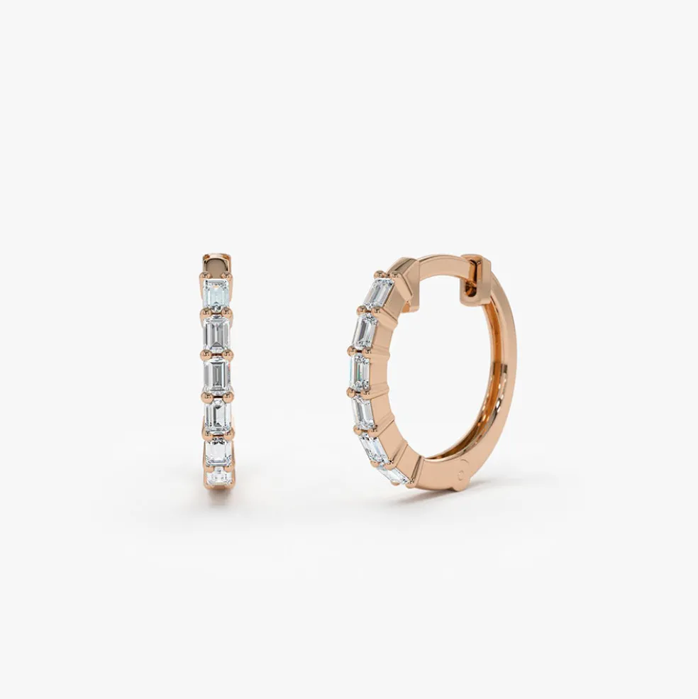 14K Gold Mini Baguette Huggie Earrings
