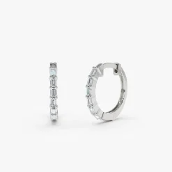 14K Gold Mini Baguette Huggie Earrings