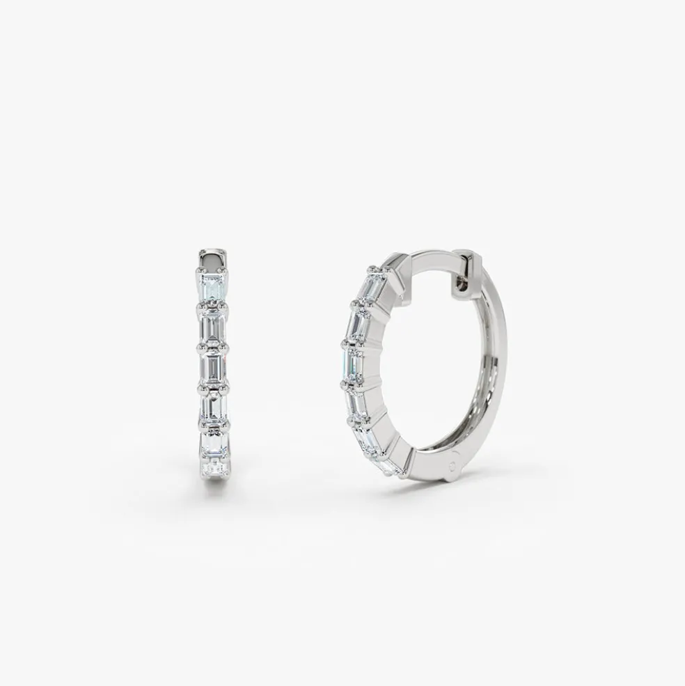 14K Gold Mini Baguette Huggie Earrings