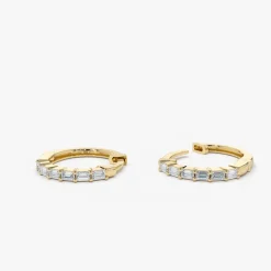 14K Gold Mini Baguette Huggie Earrings