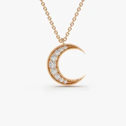 14k Gold Mini Crescent Moon Diamond Necklace
