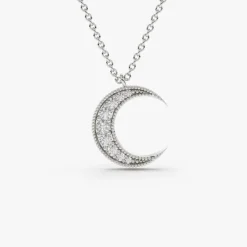 14k Gold Mini Crescent Moon Diamond Necklace