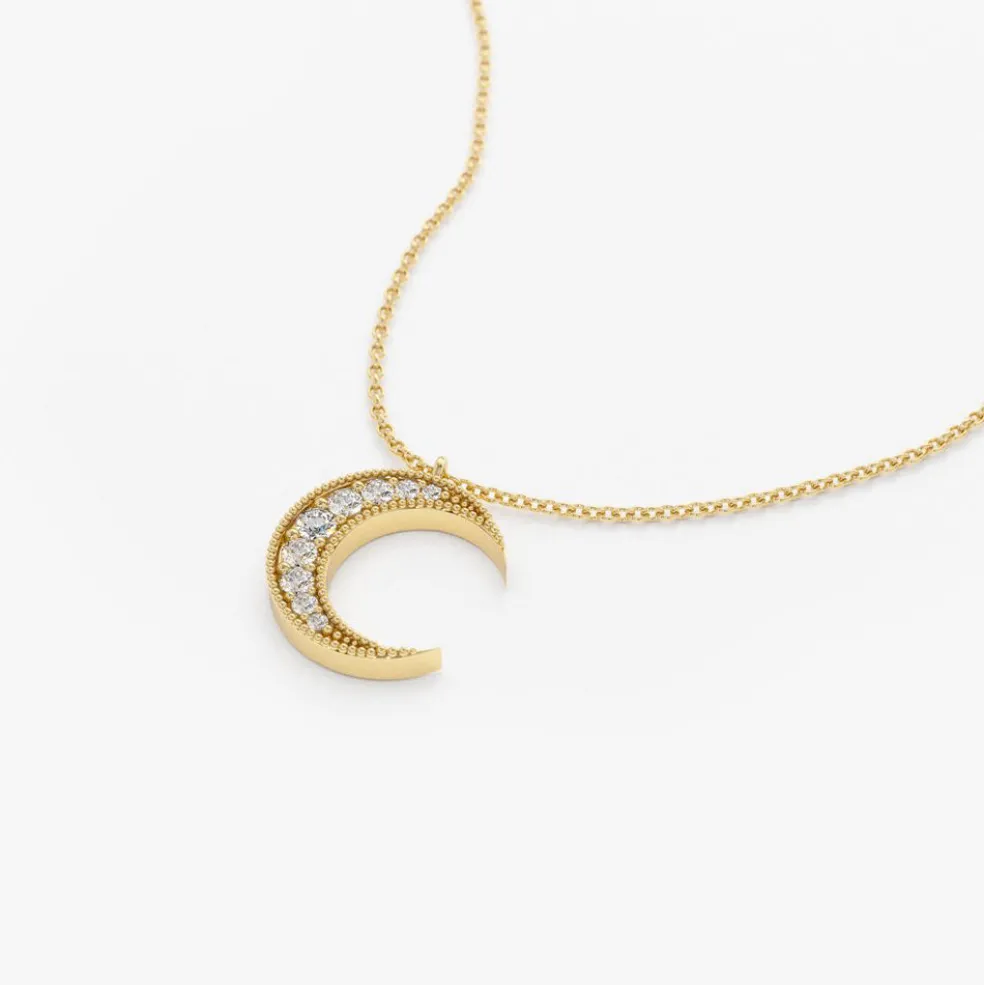 14k Gold Mini Crescent Moon Diamond Necklace