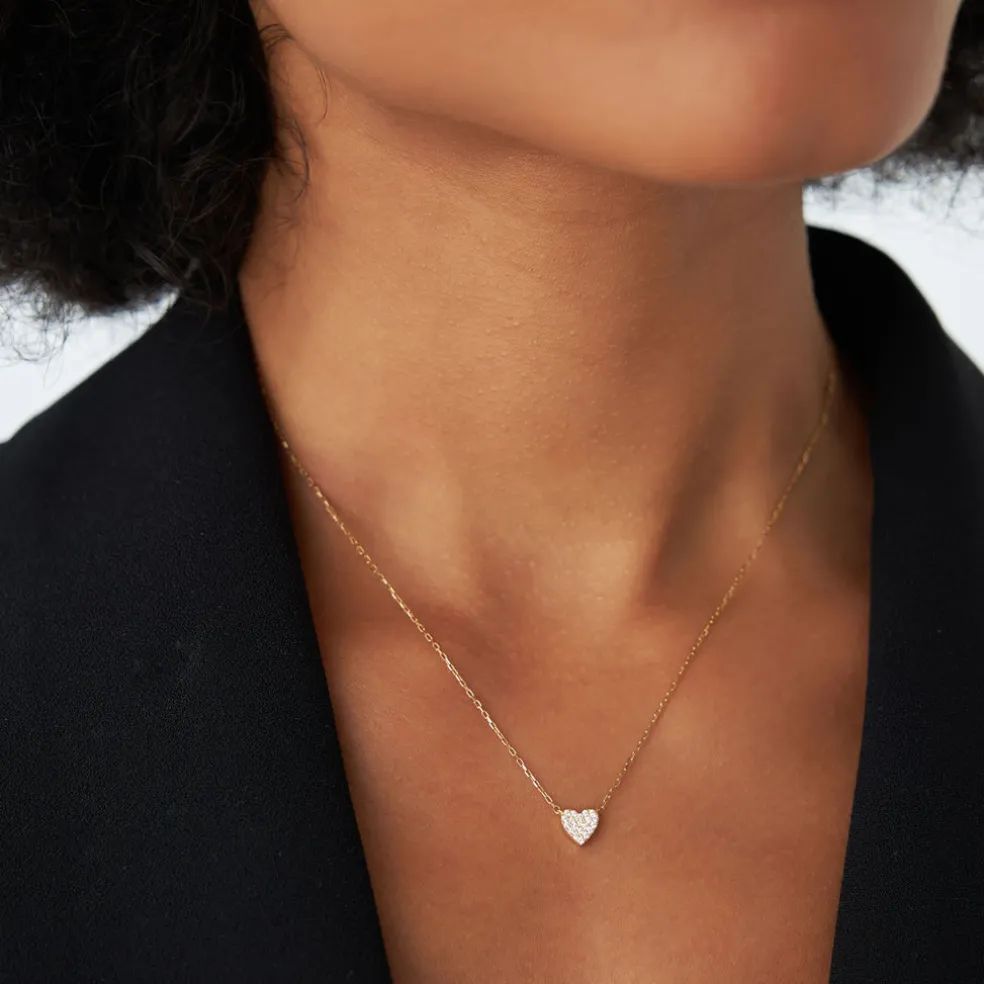 14k Gold Mini Heart Diamond Necklace