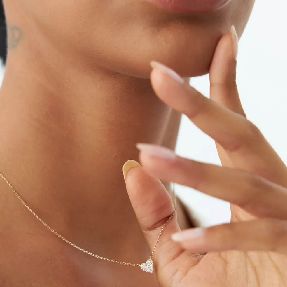 14k Gold Mini Heart Diamond Necklace