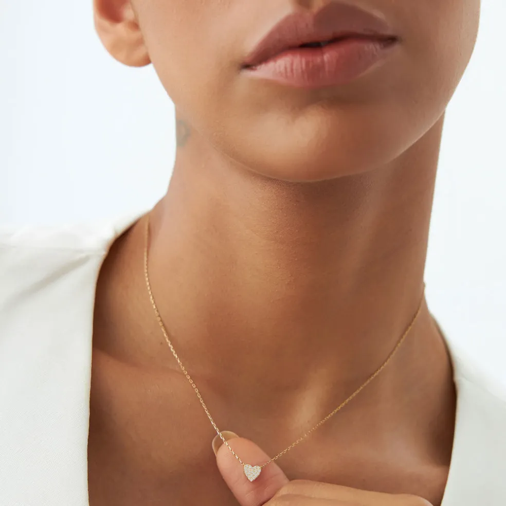 14k Gold Mini Heart Diamond Necklace