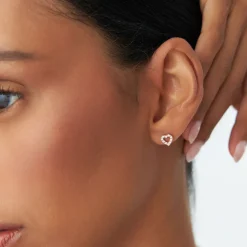 14K Gold Mini Heart Earrings Diamond Studs