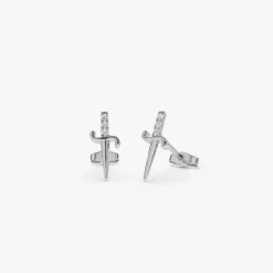 14k Gold Mini Sword Diamond Earrings