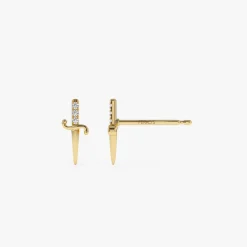 14k Gold Mini Sword Diamond Earrings
