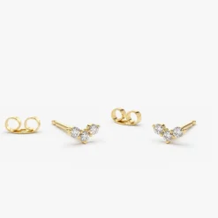 14K Gold Mini Trio Diamond Stud Earrings