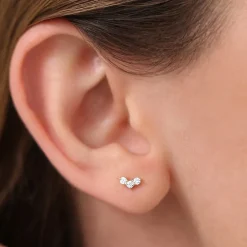 14K Gold Mini Trio Diamond Stud Earrings