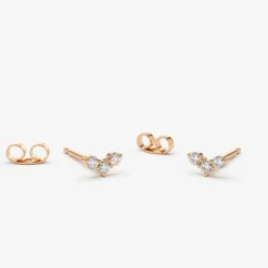 14K Gold Mini Trio Diamond Stud Earrings