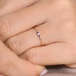 14K Gold Minimal Sapphire and Diamond Ring