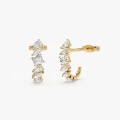 14k Gold Mixed Diamond Shapes Statement Stud Earrings