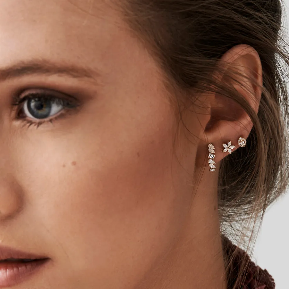 14k Gold Mixed Diamond Shapes Statement Stud Earrings