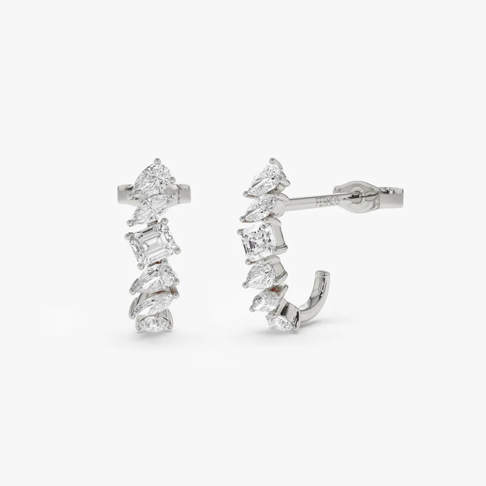 14k Gold Mixed Diamond Shapes Statement Stud Earrings