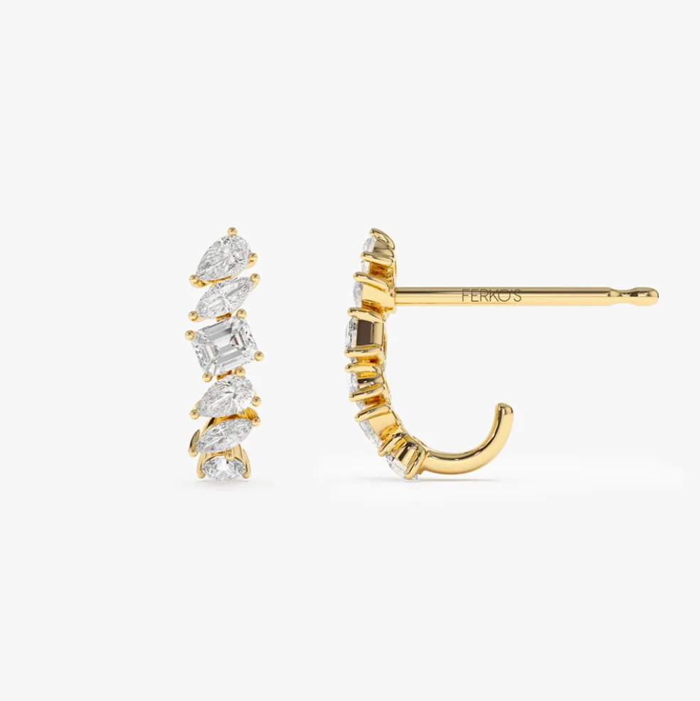14k Gold Mixed Diamond Shapes Statement Stud Earrings