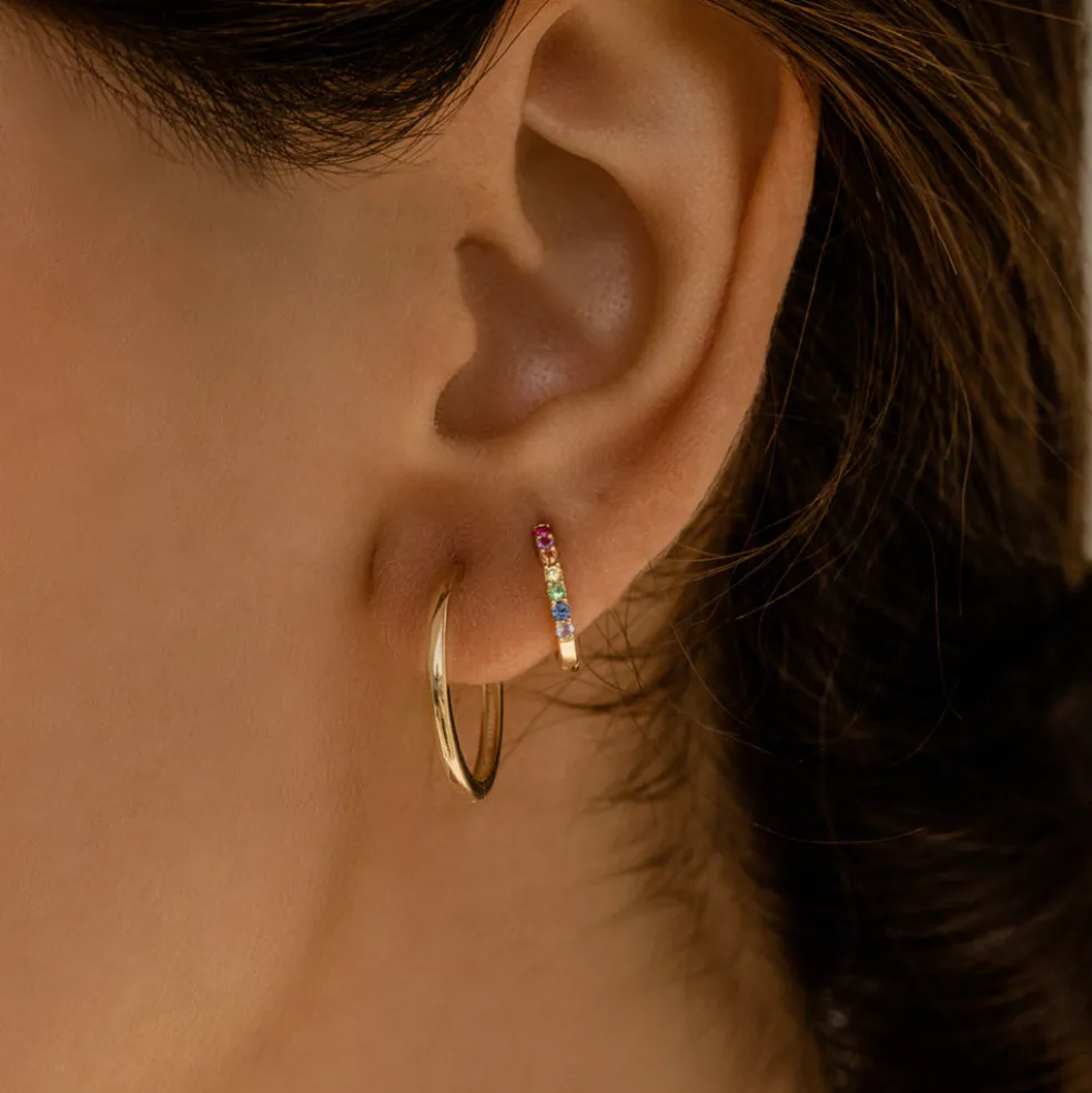 14K Gold Multi Color Huggie Hoop Earrings