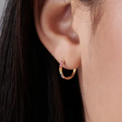 14K Gold Multi Color Huggie Hoop Earrings