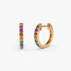 14K Gold Multi Color Huggie Hoop Earrings