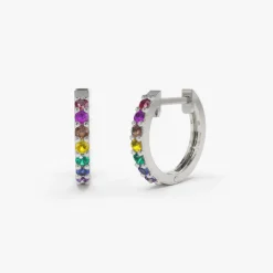14K Gold Multi Color Huggie Hoop Earrings