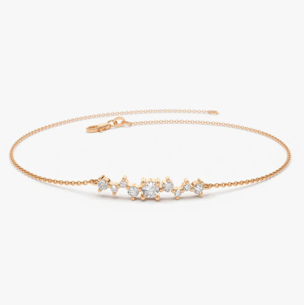 14K Gold Multi Diamond Cluster Bracelet