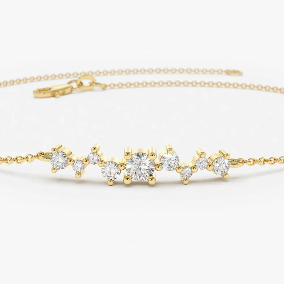 14K Gold Multi Diamond Cluster Bracelet
