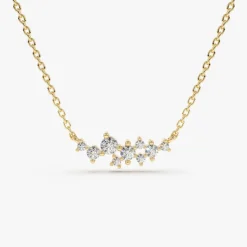 14K Gold Nine Diamond Cluster Necklace