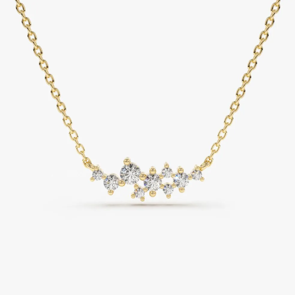 14K Gold Nine Diamond Cluster Necklace