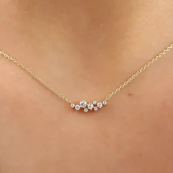 14K Gold Nine Diamond Cluster Necklace