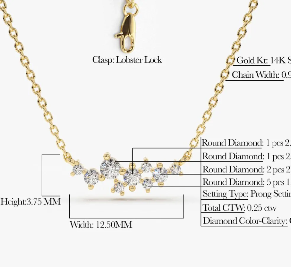 14K Gold Nine Diamond Cluster Necklace