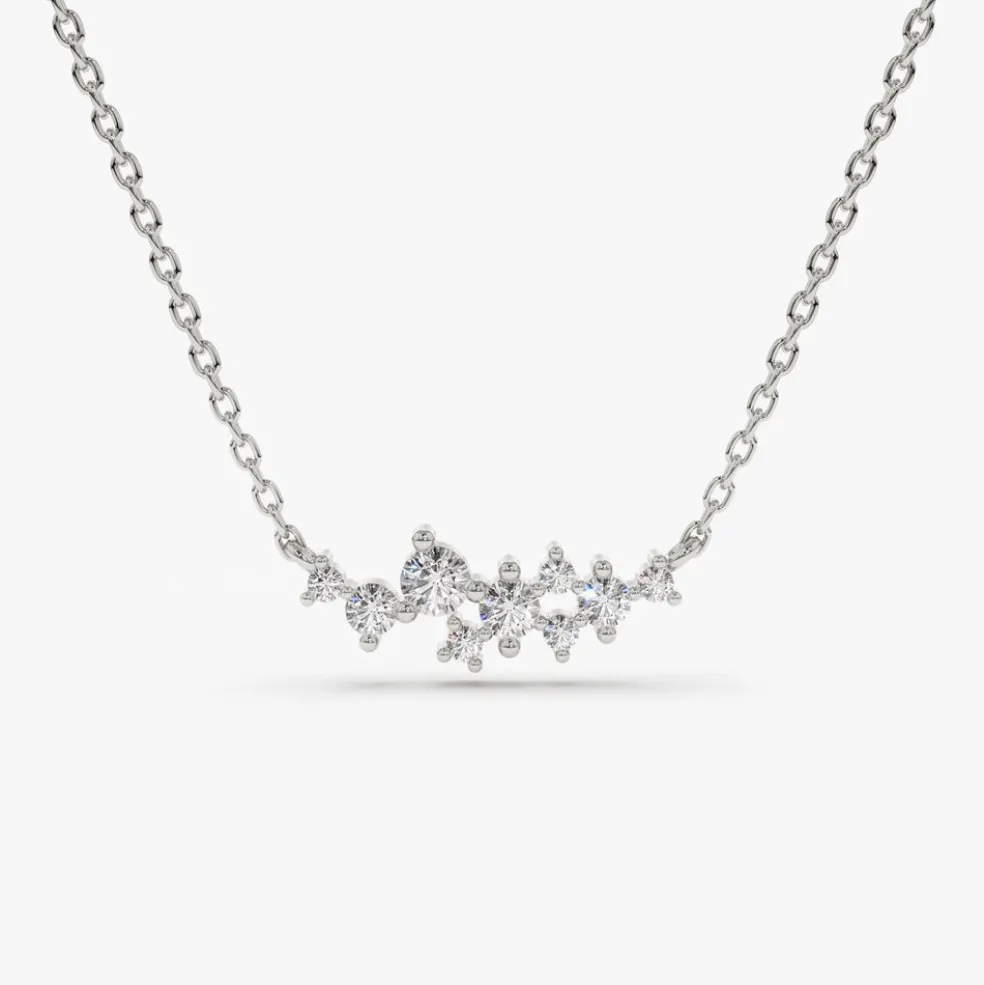 14K Gold Nine Diamond Cluster Necklace