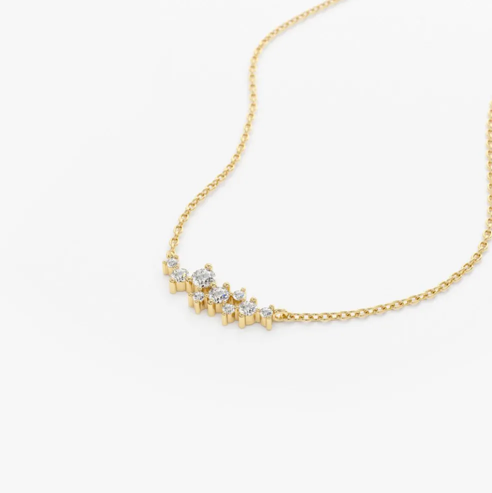 14K Gold Nine Diamond Cluster Necklace
